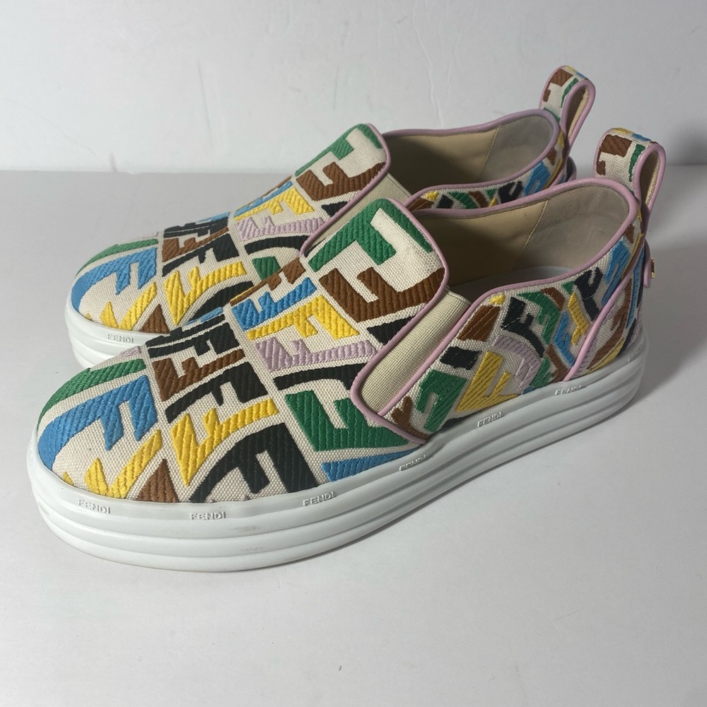 FENDI Multicolored bb FF Embroidered Slip-On Sneakers Size: 39